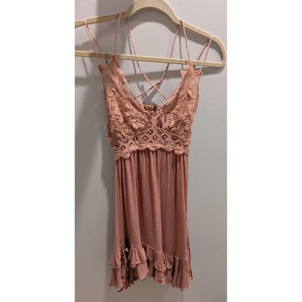 Free People FP One Adelia Slip Dress Lace Rose Blush Pink Small S